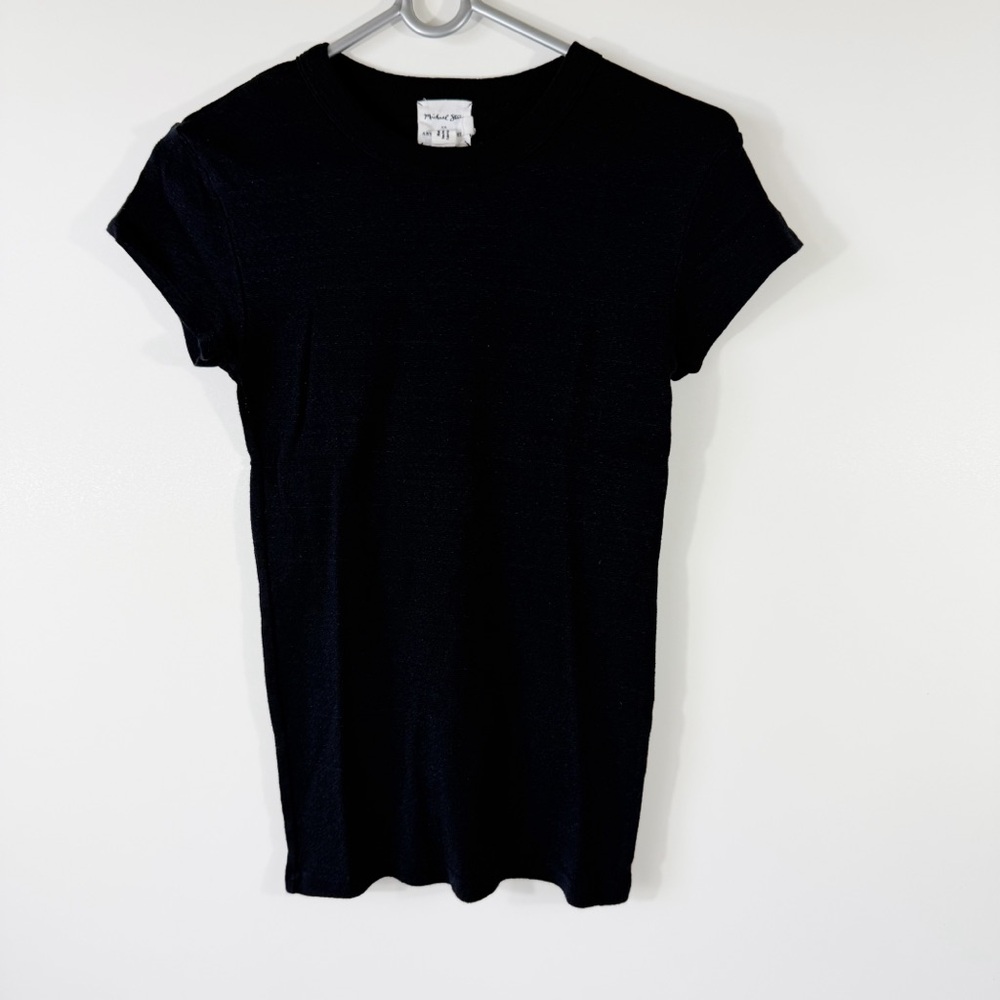 Michael Stars For Anthropologie Black Cotton Nylon Blend Fitted T Shirt One Size - Picture 9 of 9